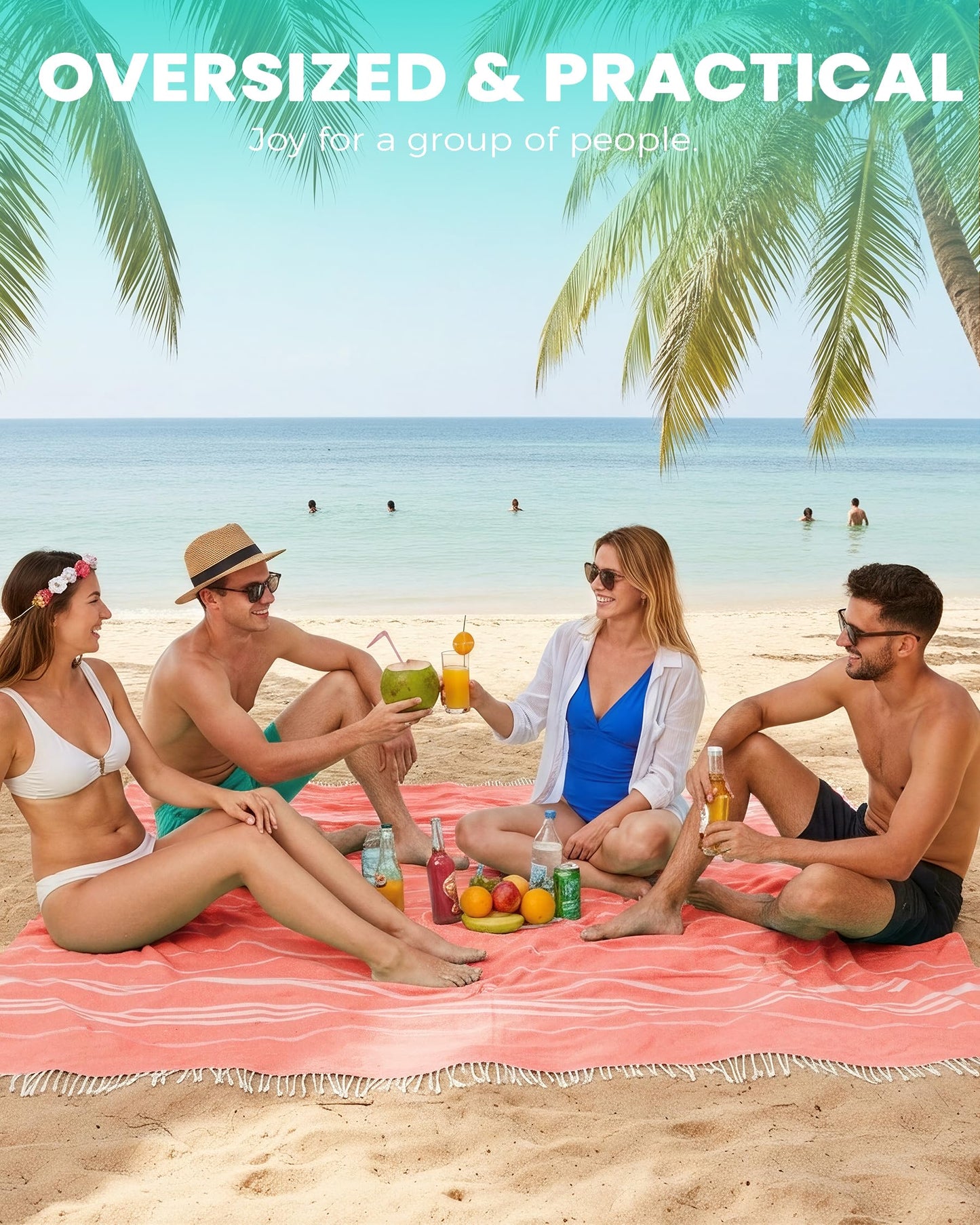 Antfuny 2 Packs Turkish Beach Towel Jumbo Extra Large XL XXL Big Oversized Giant Huge Thin Outdoor Picnic Accessories Airplane Travel Essentials Camping Gears Must Haves Yard Yoga Mat Coral
