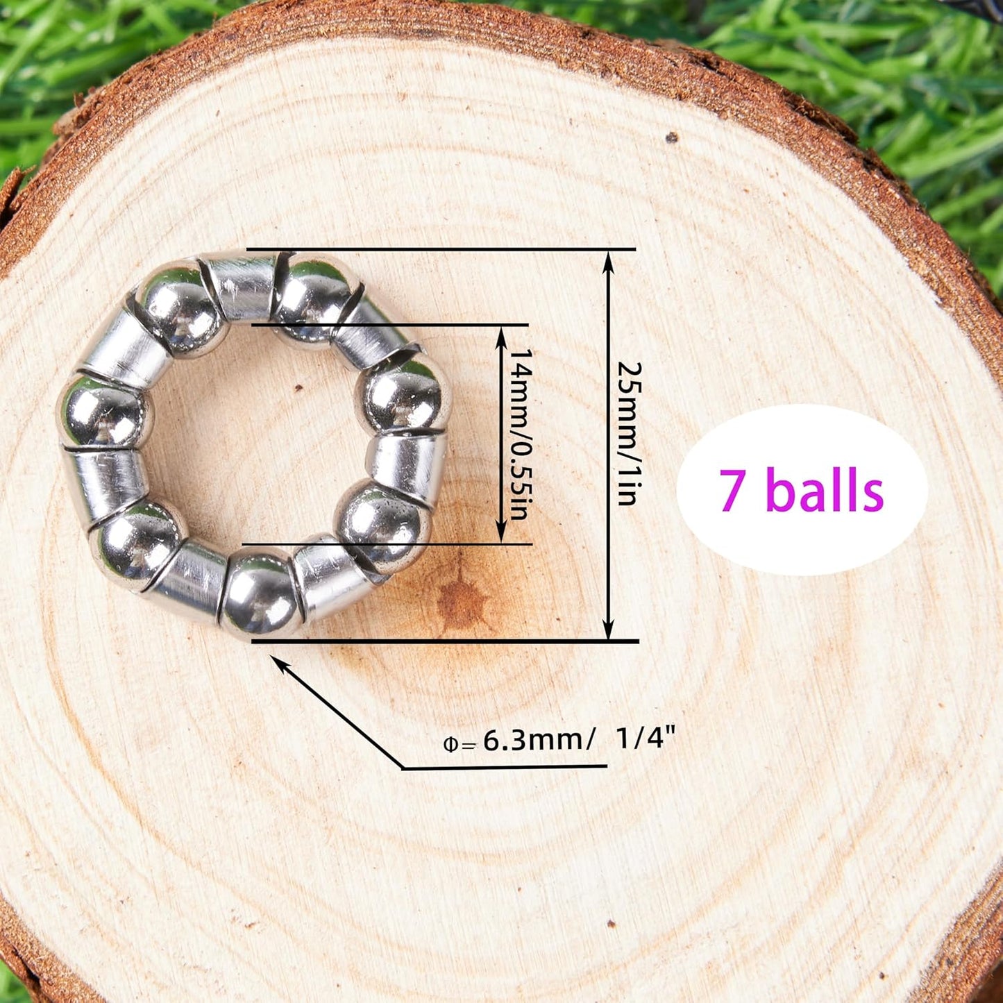 10 PCS Bike Ball Bearings Fit for Front and Rear Hub Wheel,Bearing's OD=1",ID=0.55",Ball Bearing Fixed Cage for Bicycles,1/4”×7 Balls (10)