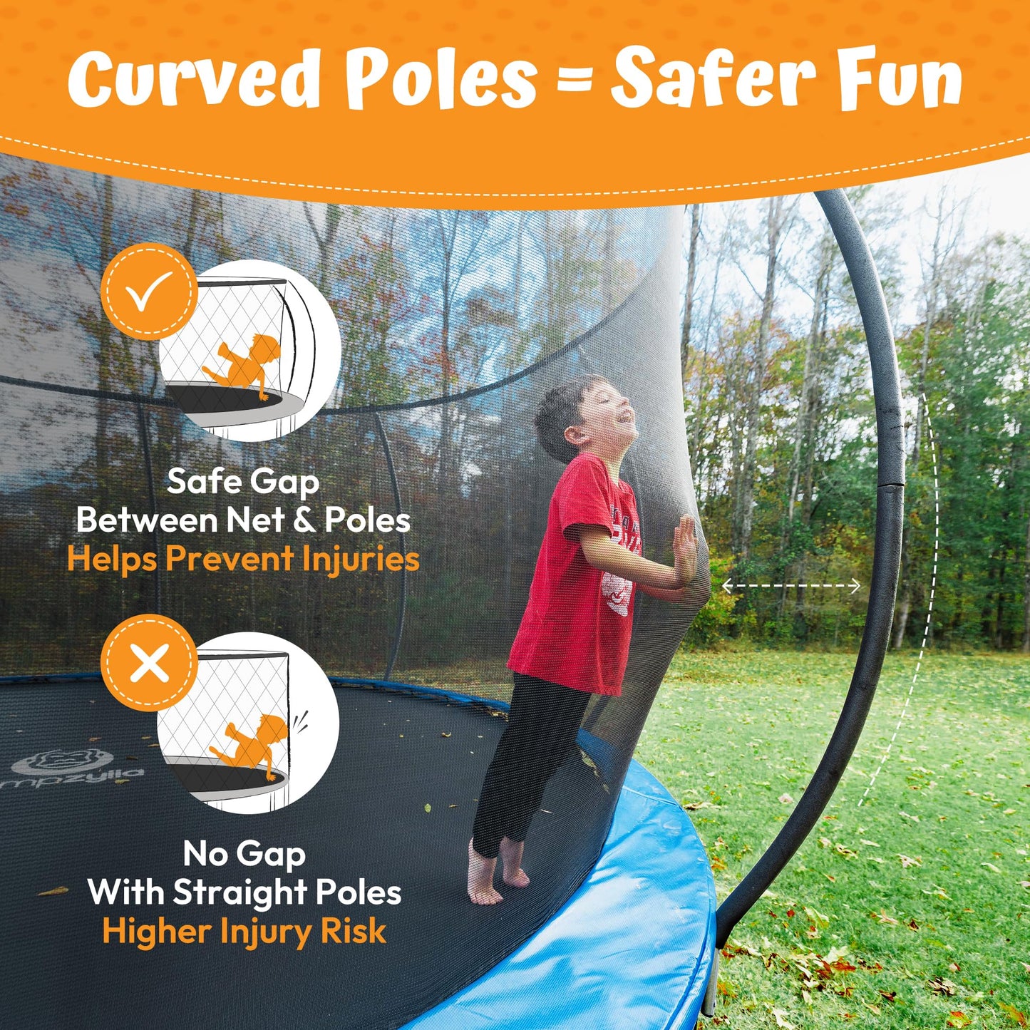 JUMPZYLLA Trampoline Outdoor 8FT 10FT 12FT 14FT 15FT 16FT with Enclosure and Ladder, ASTM Approved Recreational Trampoline for Kids and Adults, Anti-Rust Coated Frame (Black, 14FT)