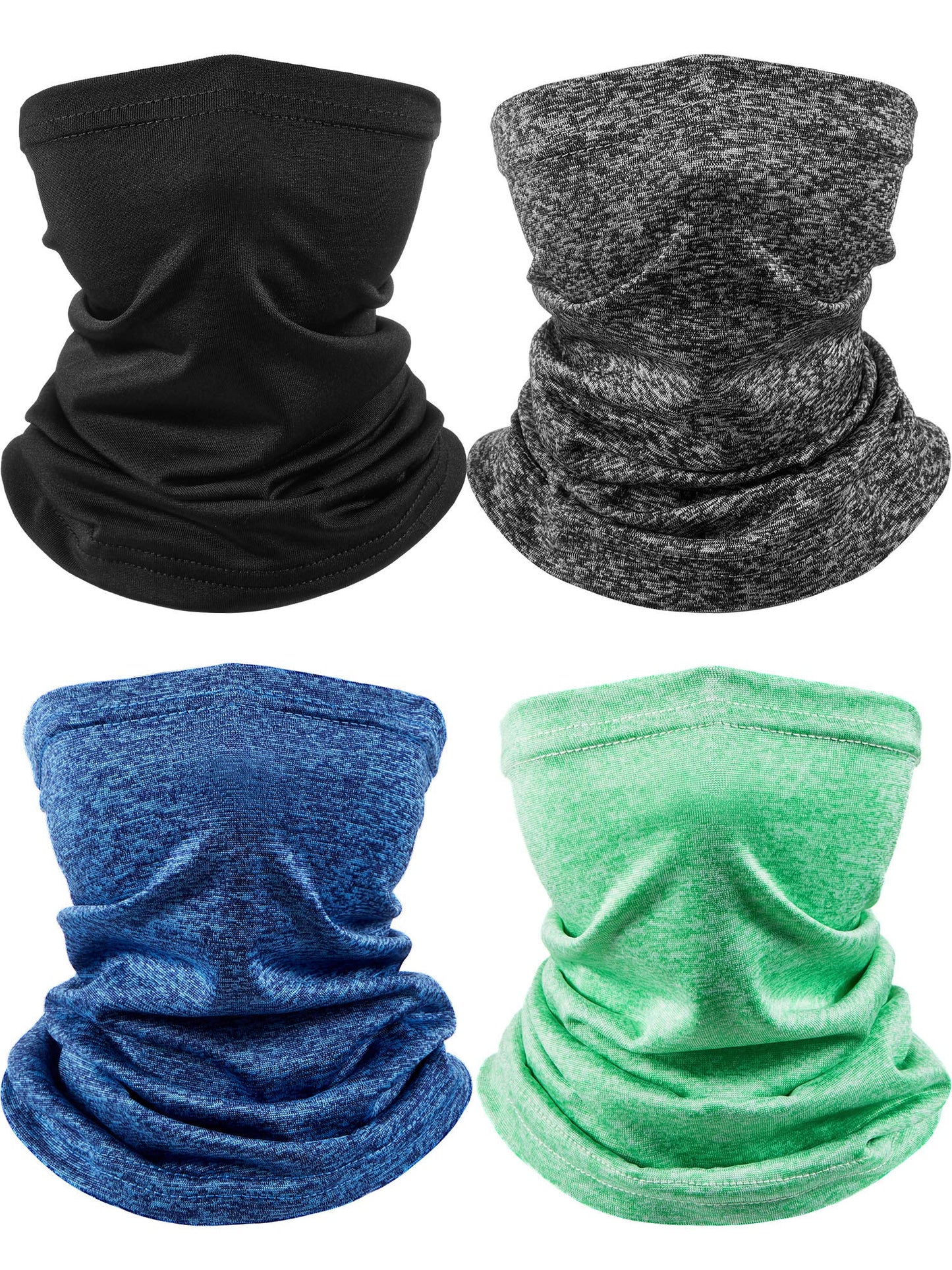 SATINIOR 4 Pieces Kids Summer Neck Gaiter Unisex Cooling Face Cover Scarf Breathable Sun Bandana Fishing Cycling Mask(Black, Grey, Blue, Green)