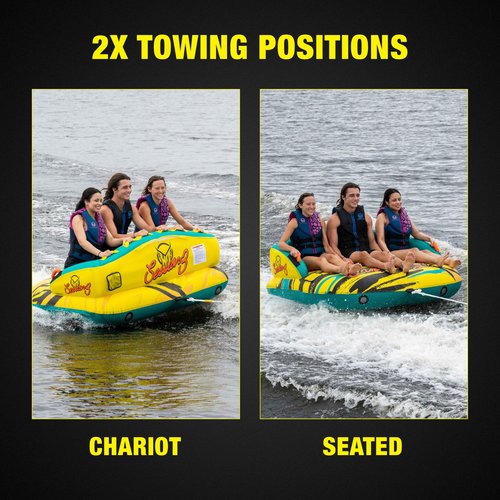 HO Sports Session 3 Towable Tube - 3 Rider Water Tube - Dual Tow Points - Hexa-lite Rip-Stop Nylon - Quick Connect Tow System - Heavy-Duty PVC Bladder