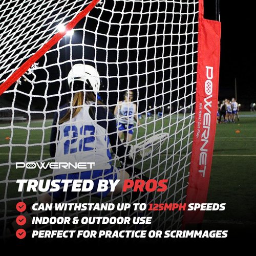 PowerNet Portable Lacrosse Goal, Pop Up 4x4 FT Lacrosse Net, Training Equipment Backstop Goal for Practice or Scrimmages, Bow Style Frame with Rubber Feet, Included Carry Bag