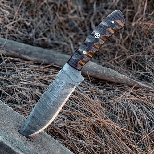 sami blades Handmade Damascus Hunting Knife, 8” Skinner Knife with 4” Fixed Blade & Micarta Handle, Full Tang Design with Leather Sheath for Hunting, Skinning and Outdoor Use