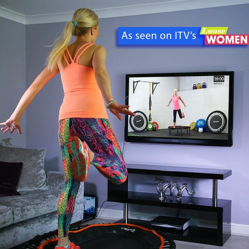 FIT Bounce PRO USA Bungee Rebounder | Assembled | Half Folding | Silent & Beautifully Designed Pro Indoor Mini Trampoline for Adults & Kids | DVD & Online Workouts,Storage Bag & Bounce Counter