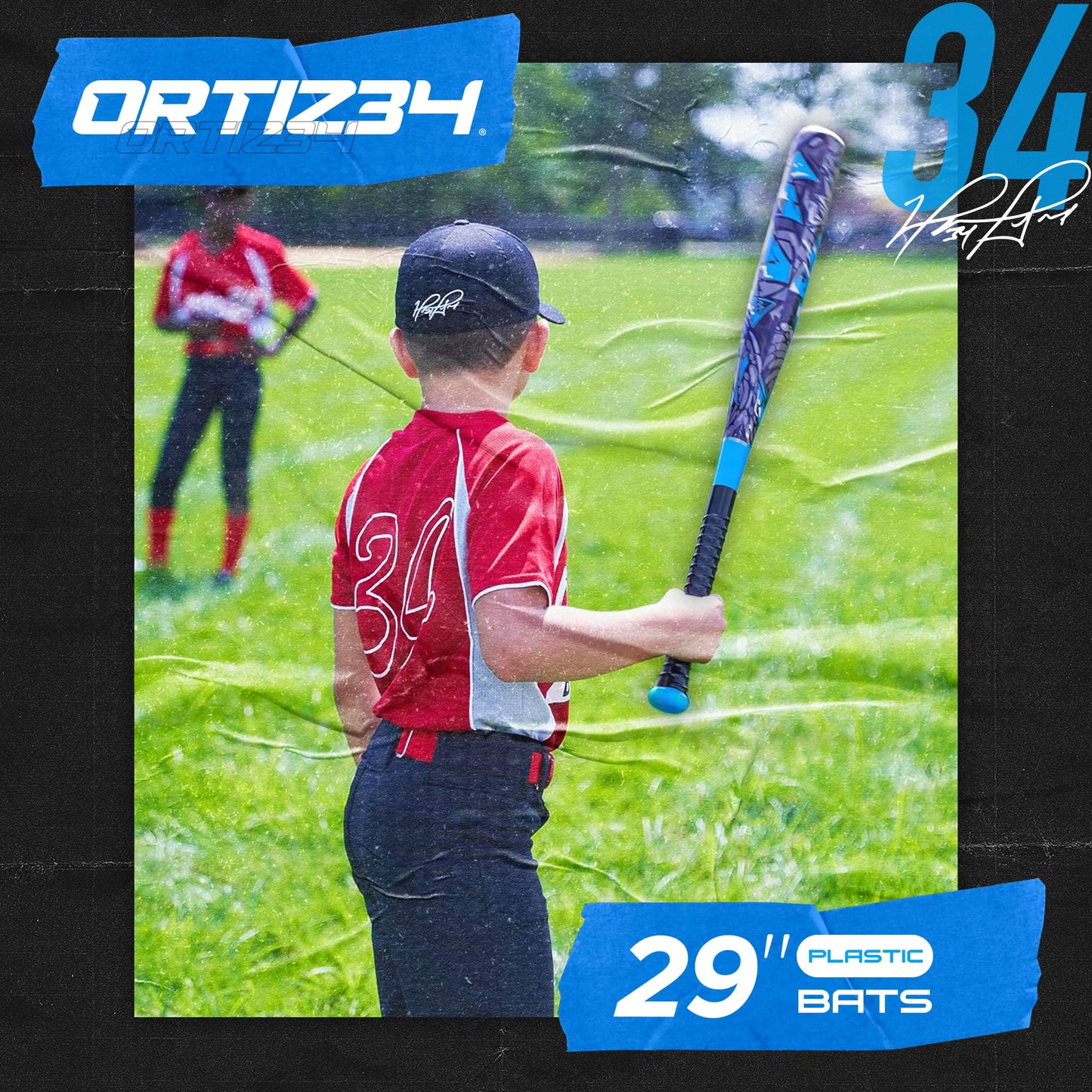 Ortiz34 Bat & Ball Set - Graffiti Plastic Bat & Ball Homerun Set- David Ortiz Backyard Baseball Set for Youth, Kids, Teenagers, Adults (Bat & Ball Set, Blue)