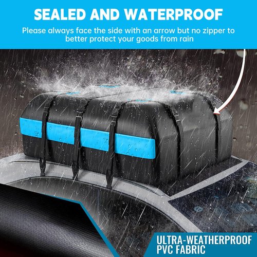 slrongpowlr Car Rooftop Cargo Carrier, 21 Cubic Feet Car Topper Luggage Carrier Waterproof for All Vehicles with/Without Racks, Anti-Slip Mat, 6 Door Hooks, Storage Bag, 2 Extra Straps