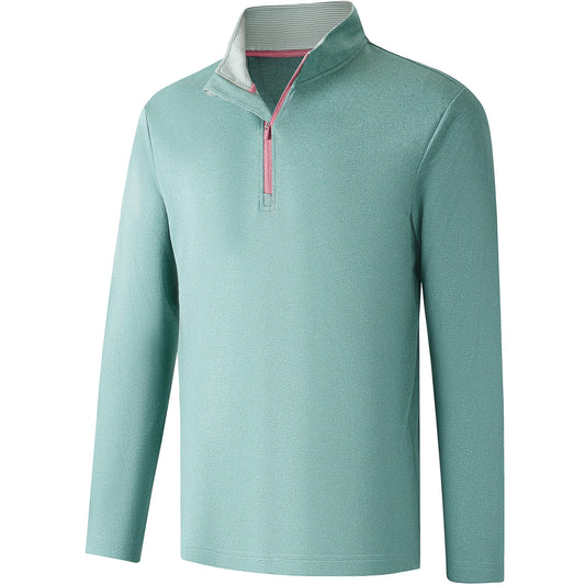 FT FENTENG Quarter Zip Pullover Men Performance, Moisture Wicking Heather Golf Pullovers Sports 1/4 Zip Pullover Mens Sweatshirt, L