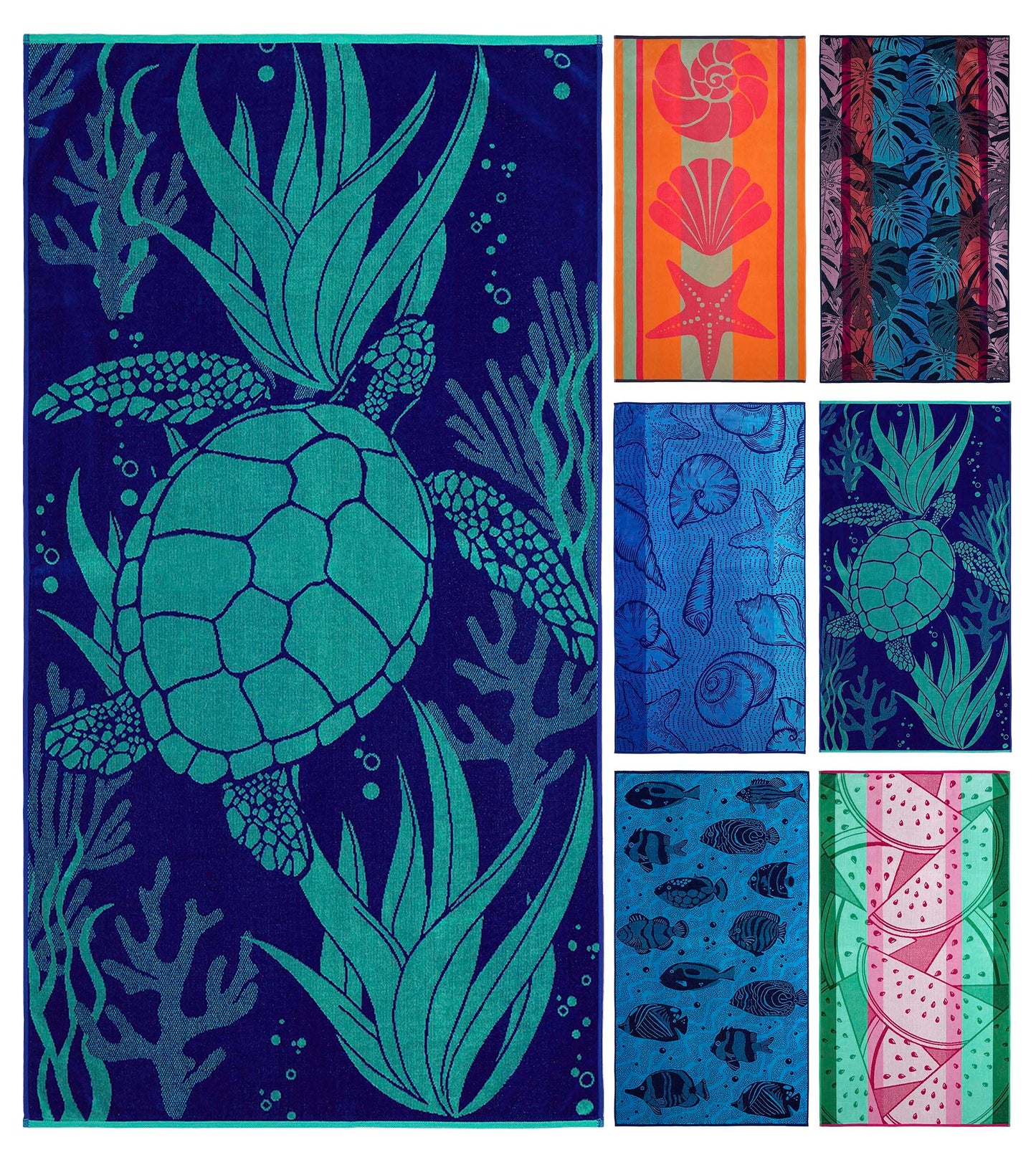 Ozdilek 34x64 Beach Towel - 100% Turkish Cotton, Luxury Soft Velour, Quick Dry, Absorbent, Fade-Resistant, Oversized Pool & Spa Towel, Sea Turtle Design, Eco-Friendly (Sea Turtle Haven)