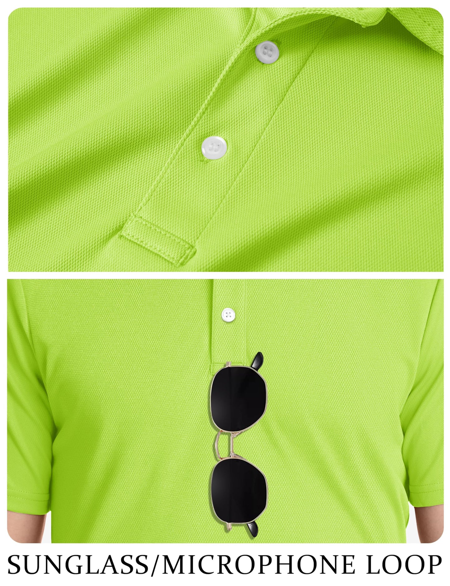 TACVASEN Mens Golf Shirt Dry Fit Mens Polo Shirts Short Sleeve Performance Golf Polos for Men with Collar Work Shirts Neon Green, S
