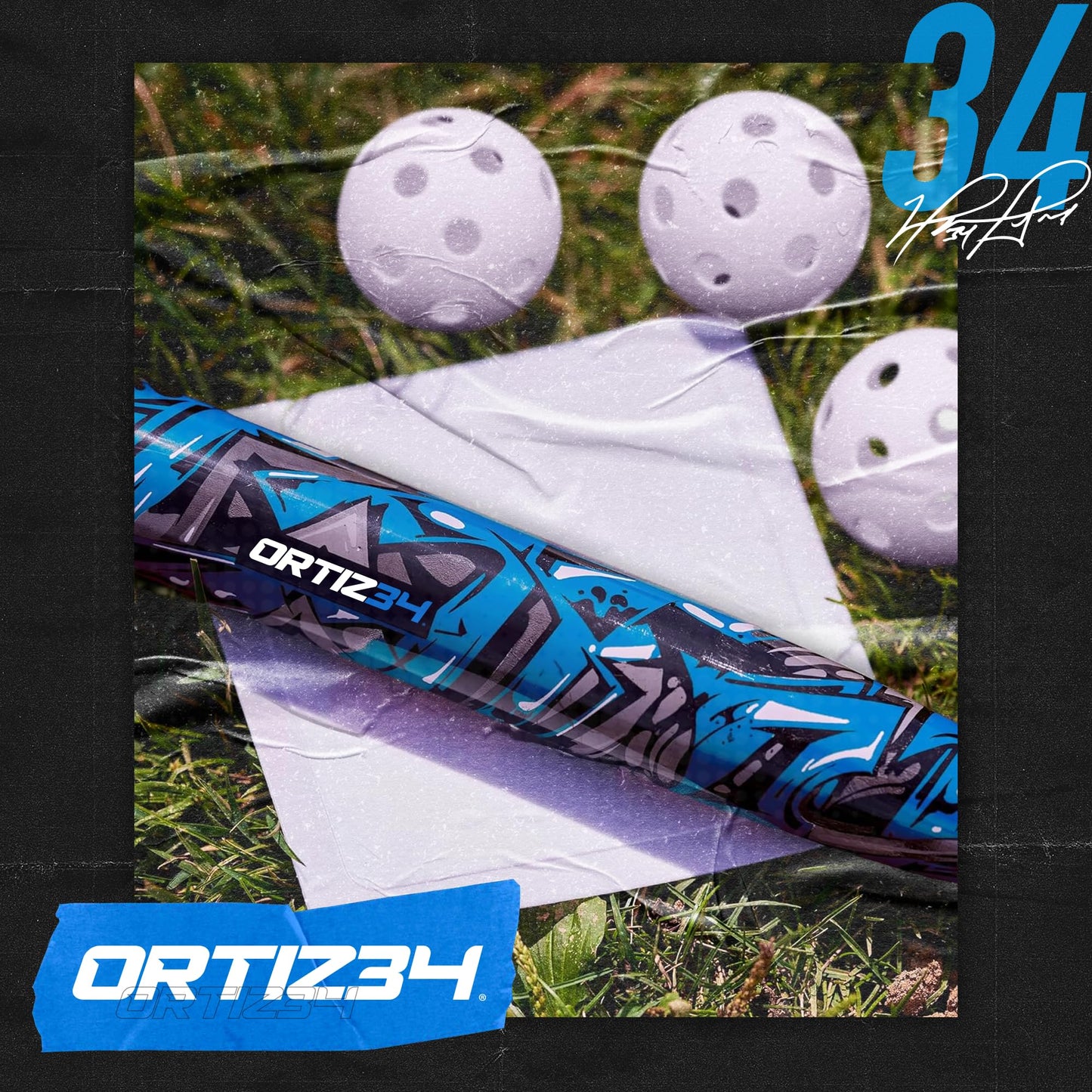 Ortiz34 Bat & Ball Set - Graffiti Plastic Bat & Ball Homerun Set- David Ortiz Backyard Baseball Set for Youth, Kids, Teenagers, Adults (Bat & Ball Set, Blue)