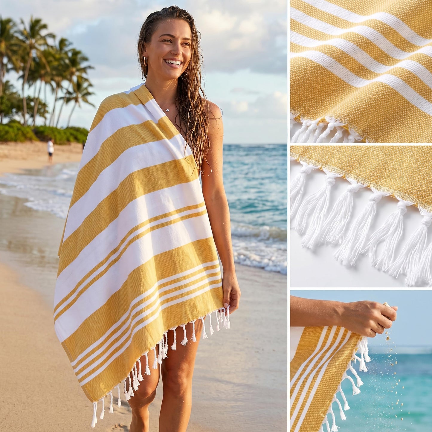 Utopia Towels - 4 Pack Turkish Beach Towel (40 x 72 Inches) - 100% Cotton Big Beach Towels Oversized - No Sand, Lightweight & Quick Dry - Prewashed for Soft Feel (Buff)