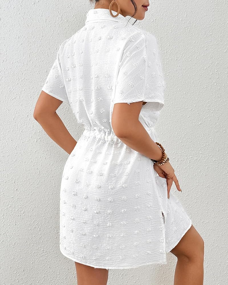 Bsubseach White Small Button-Front Swim Cover Up Dress