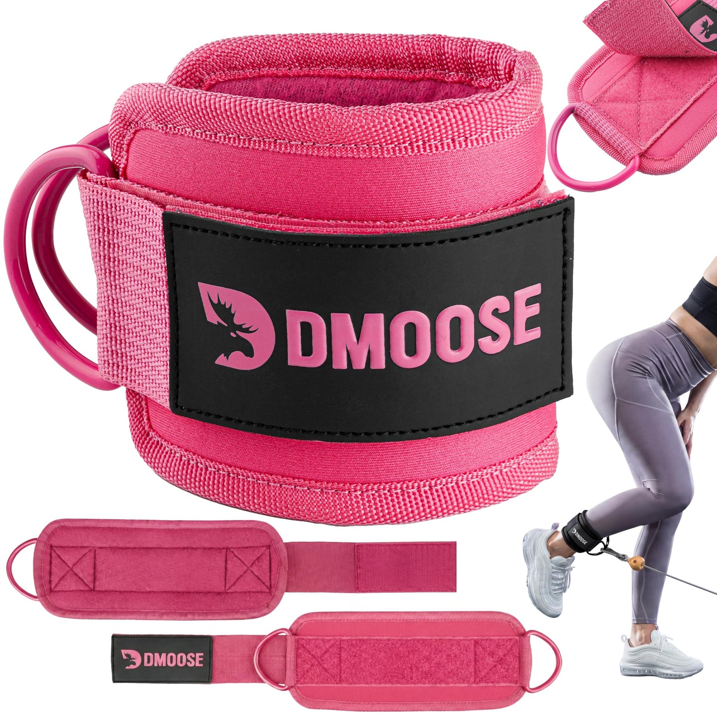 DMoose Ankle Strap for Cable Machine - One Size Fit with Premium Padding, Workout Kickback Ankle Cuffs, Ankle Bands for Working Out, Booty Workouts, Leg Extension, Hip Abductors & Lower Body Exercises