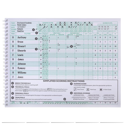 Murray Sporting Goods Classic Basketball Scorebook - 35 Games Green Score Keeper Book | Stat Tracker Scoresbook for Youth Basketball