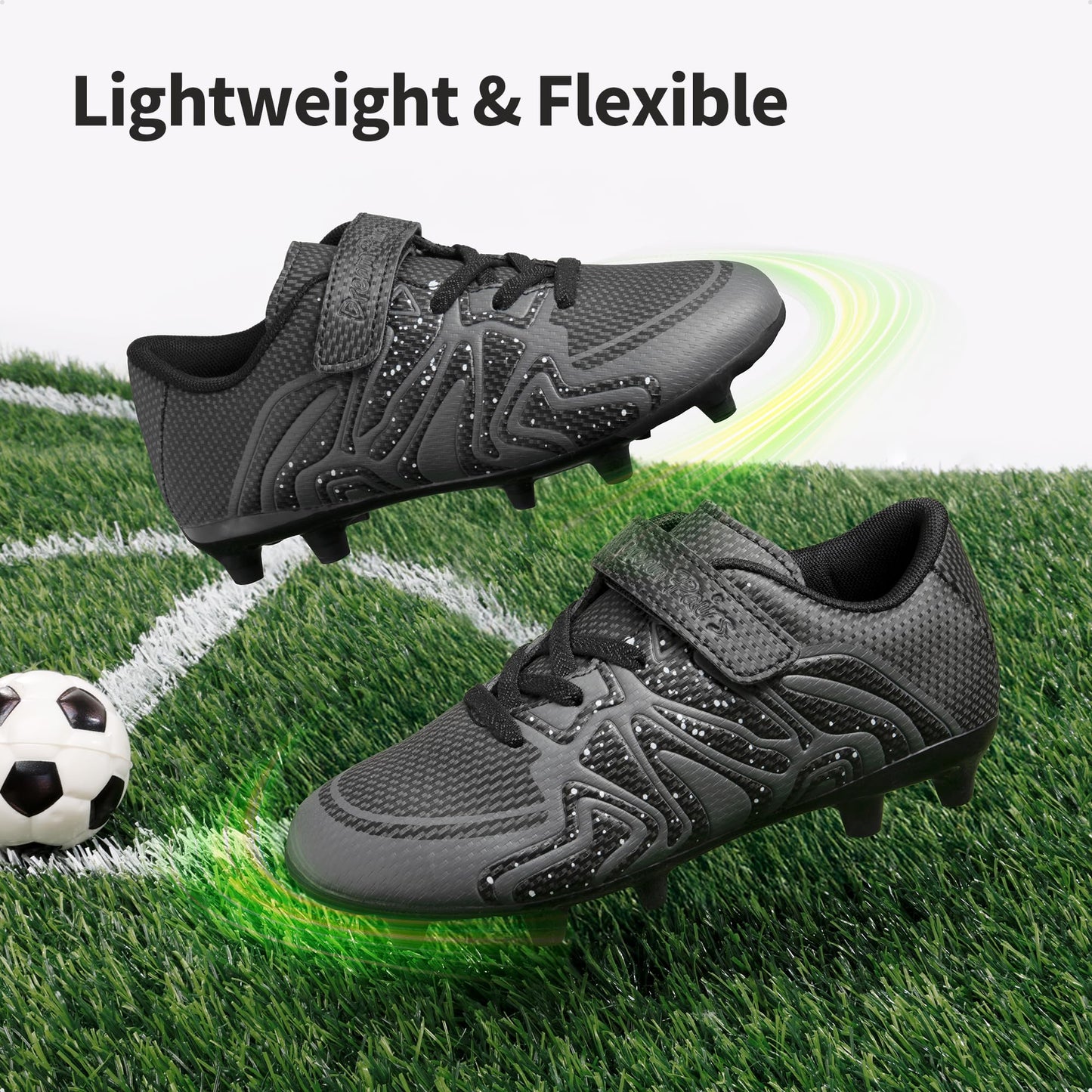 DREAM PAIRS Boys Girls Soccer Cleats Kids Youth Multi Ground Outdoor Football Shoes for Little/Big Kid,Size 13 Little Kid,Black/Dark Grey,SDSO19012K-A