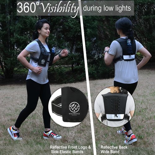 WildRidge Performance - Running Hydration Vest | Mens & WomensRunning Vest | Reflective Vest Running | 7 Pocket Storage with 17oz Flask |Secure Phone Holder | Adjustable Lightweight Black Neoprene.