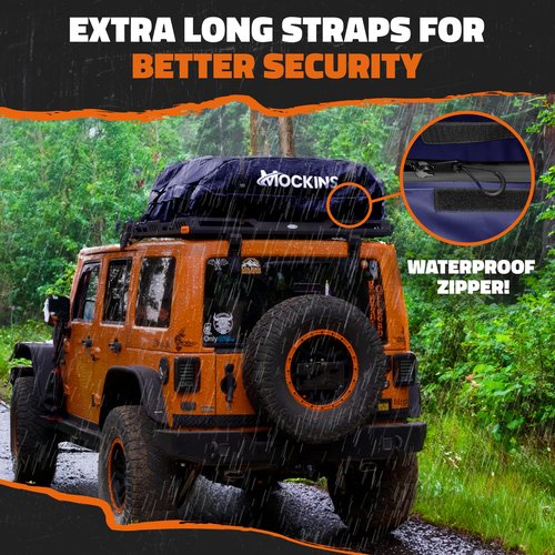 Mockins 30 CuFt Navy Waterproof Rooftop Cargo Bag For Use With or Without Roof Rack | 60"x43"x20" Vinyl Car Rooftop Cargo Carrier Bag | Car Topper Luggage Carrier Waterproof Set w/Straps, Hooks & More