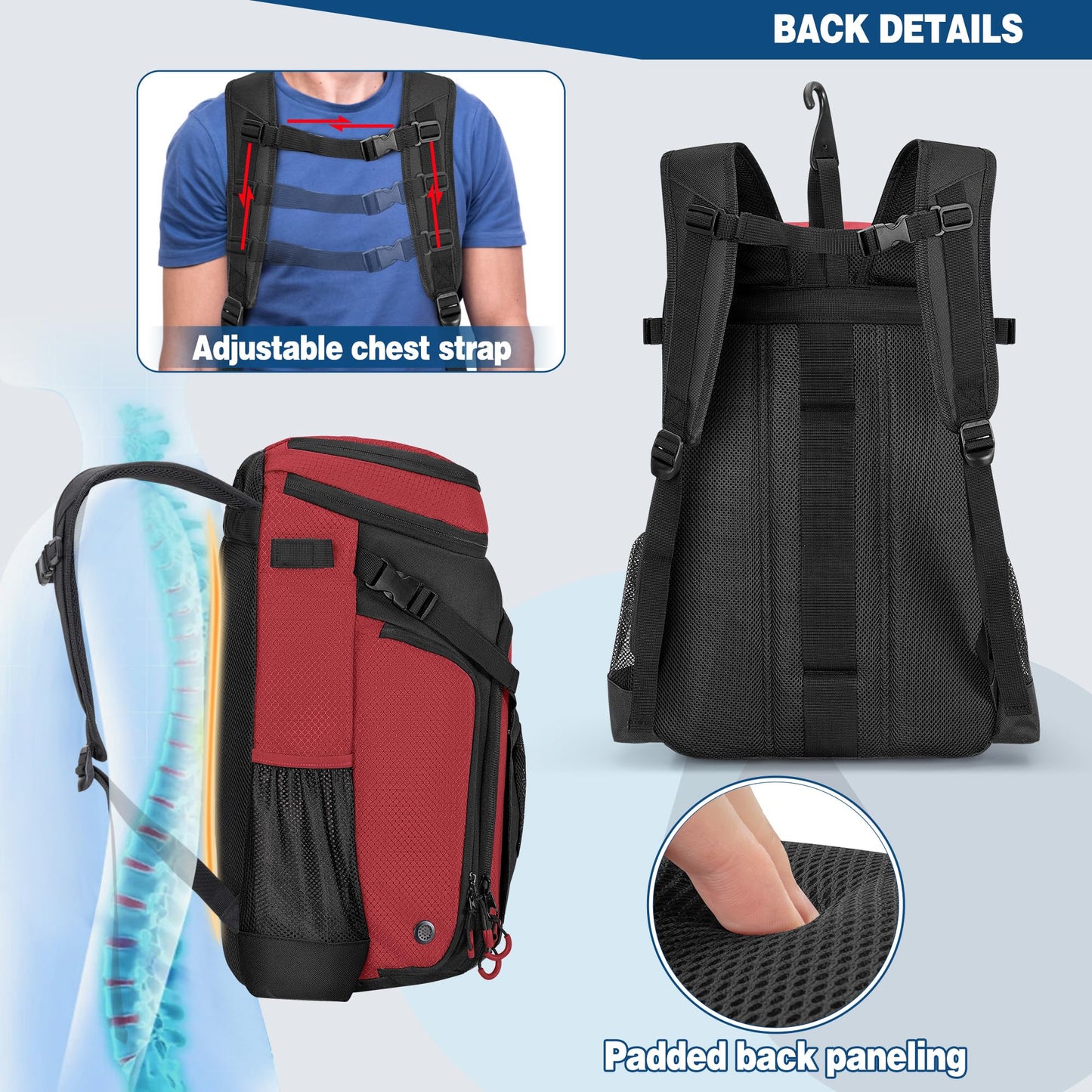 Smasrob Baseball Bag for Adult and Youth, Baseball Backpack Softball Bag with Helmet Holder, Shoe Compartment and Fence Hook, Red
