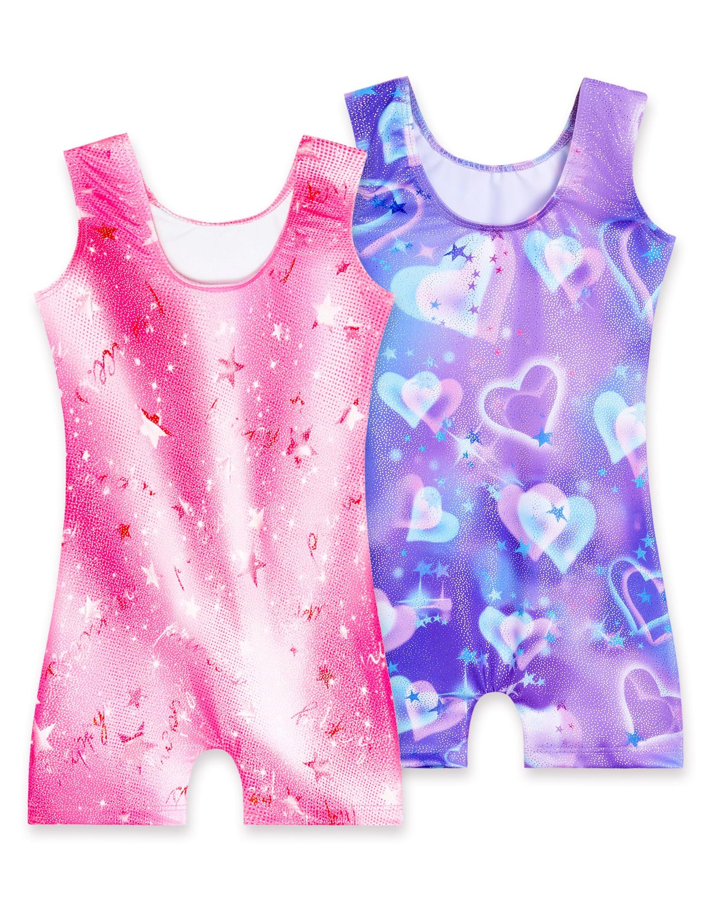 Nokecina Gymnastics Leotards for Girls 8-9 Years Old Sparkly Purple Pink Biketards 2 Pack One Piece Sleeeveless Unitards