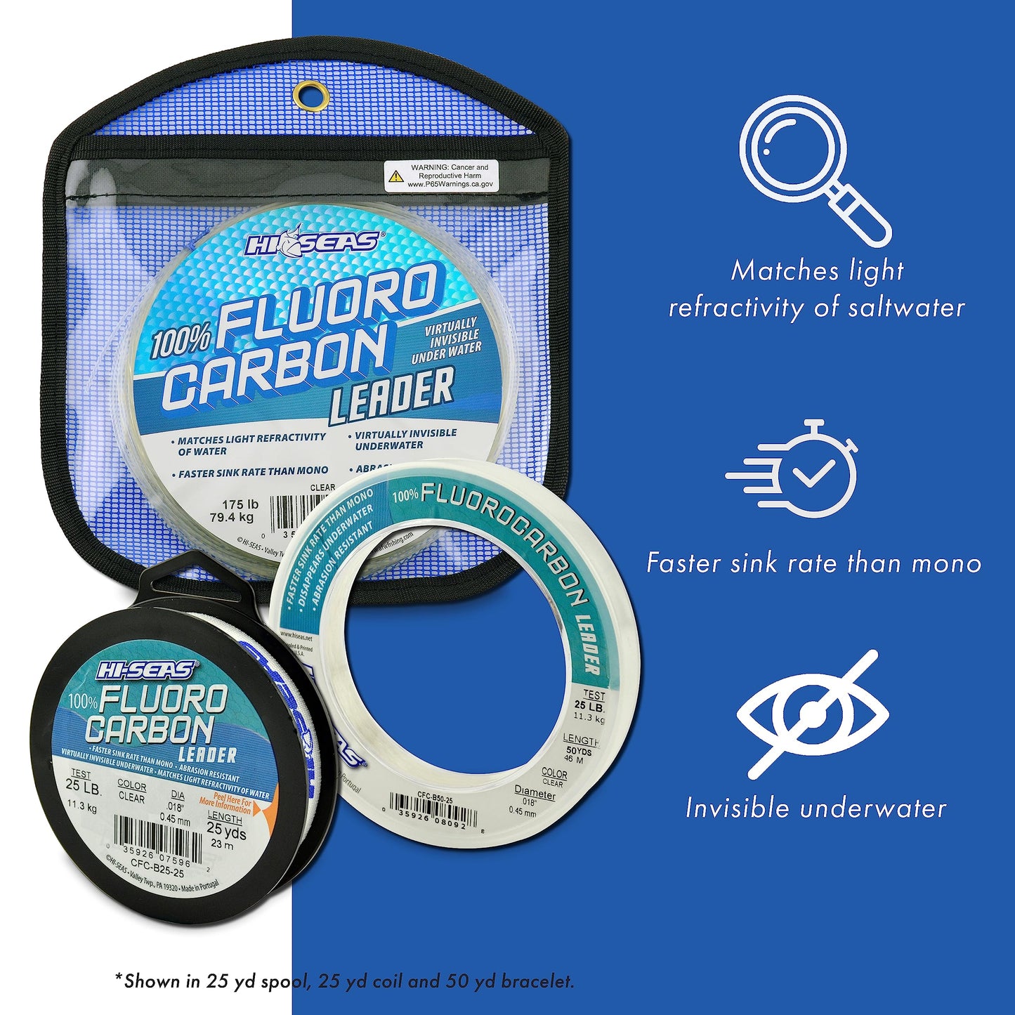 Hi-Seas 100% Fluorocarbon Leader, Clear, 12 Pound Test, 25-Yard