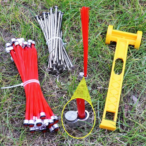 30 Pcs Ground Marking Whiskers Neon Orange Marking Whiskers with Lightweight Stakes Survey Property Line Markers for House Garden Lawn Landscape Ground Hunting Markers