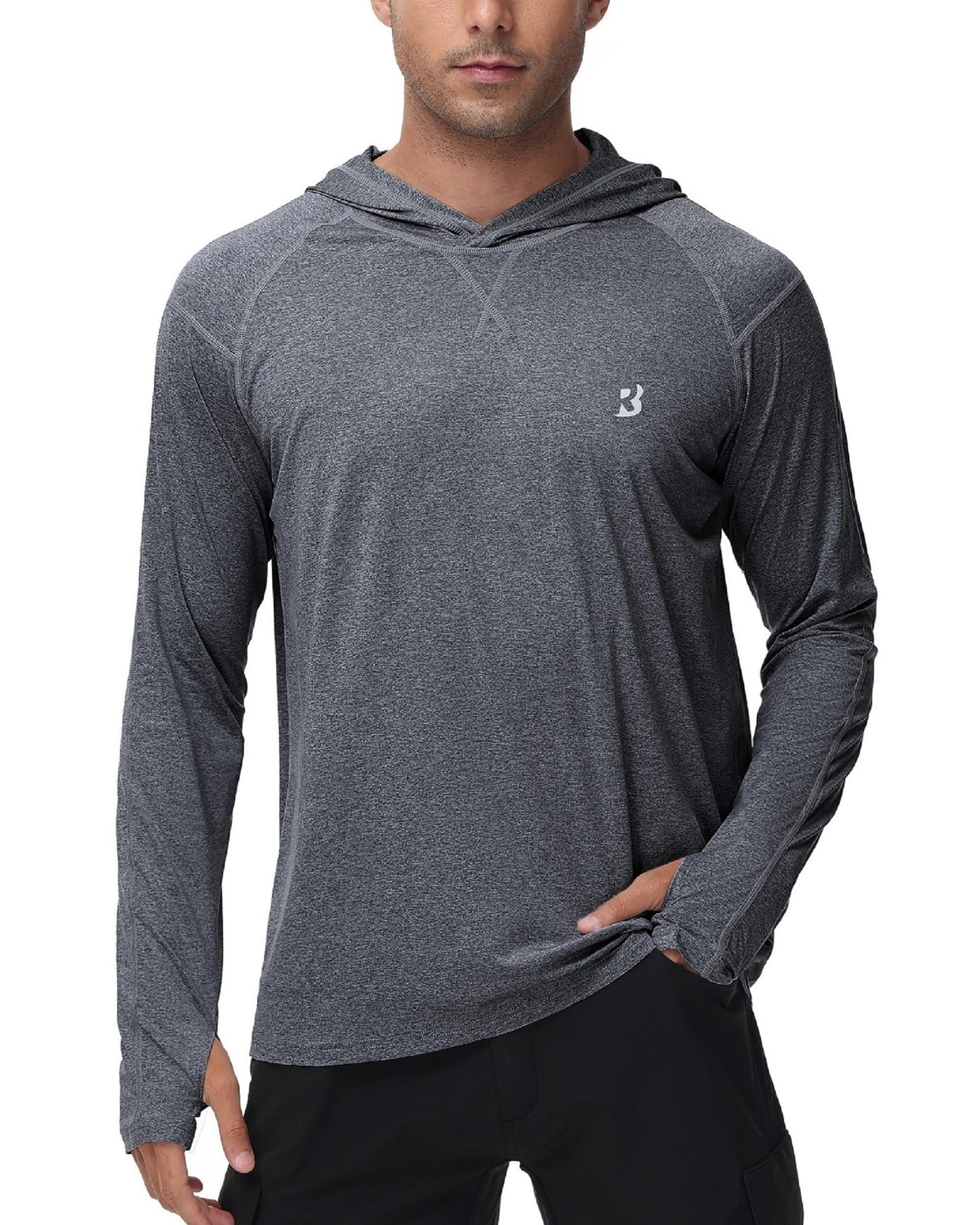 Roadbox Mens UPF 50+ Fishing Shirts - Long Sleeve UV Sun Protection Hoodie Outdoor Hiking Shirts for Sports Running