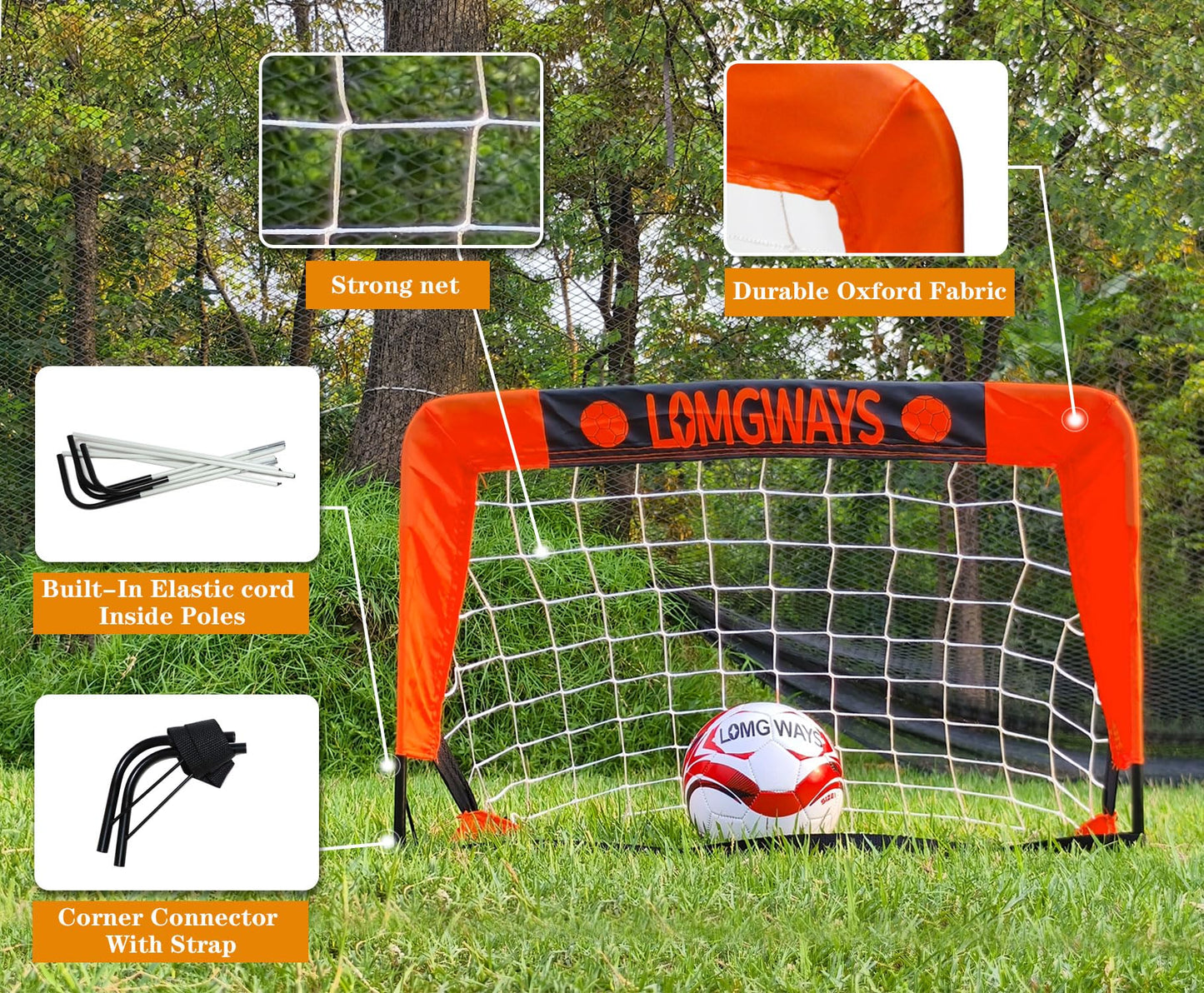 2x1.3FT Mini Kids Soccer Goal with Size 1 Soccer Ball and Carry Bag