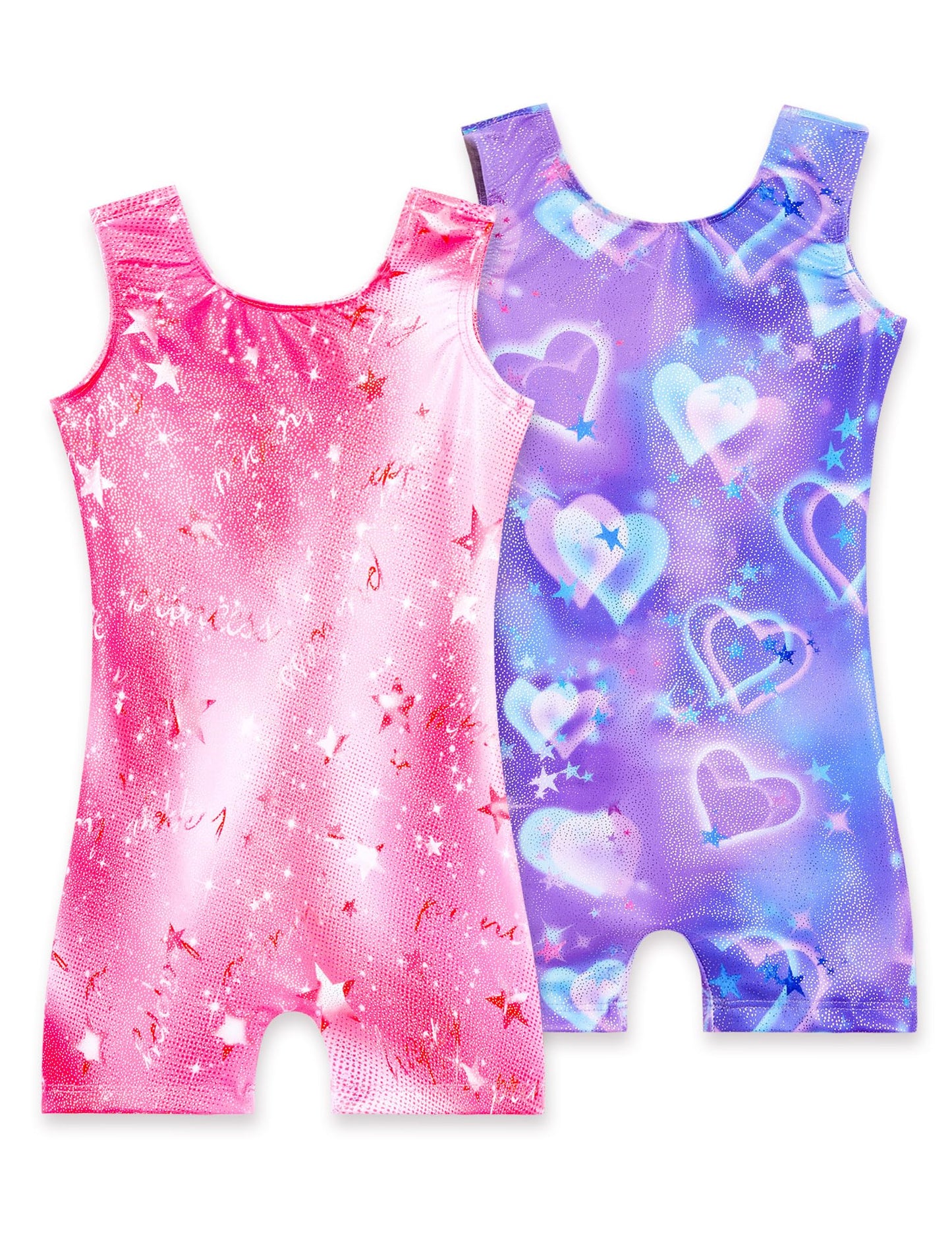 Nokecina Gymnastics Leotards for Girls 8-9 Years Old Sparkly Purple Pink Biketards 2 Pack One Piece Sleeeveless Unitards