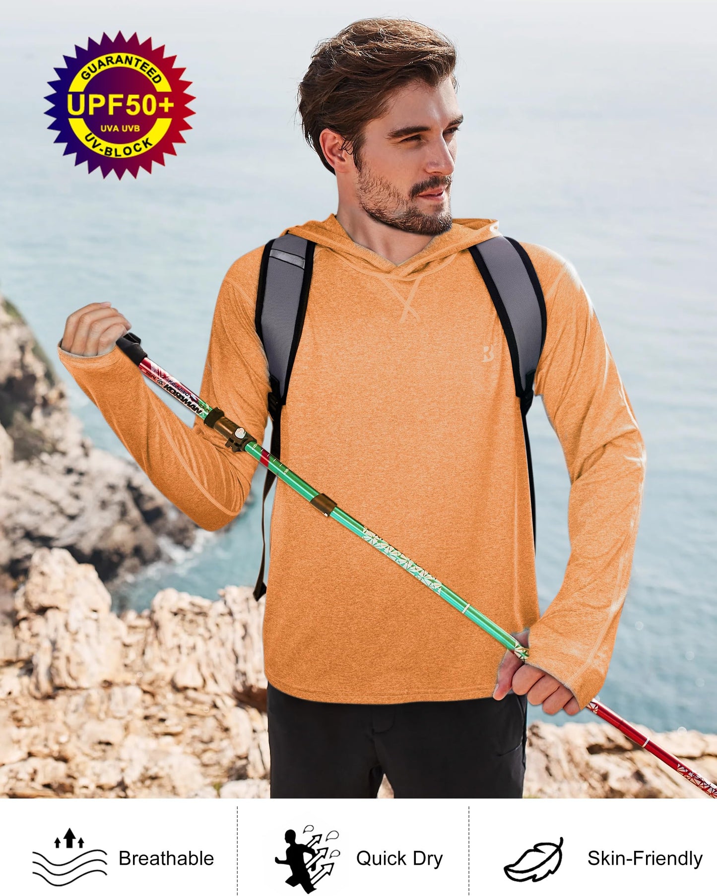 Men's Fishing Rash Guard Shirts - SPF 50+ Long Sleeve UV Sun Protection Shirt for Sports Running Hiking Workout Swimming