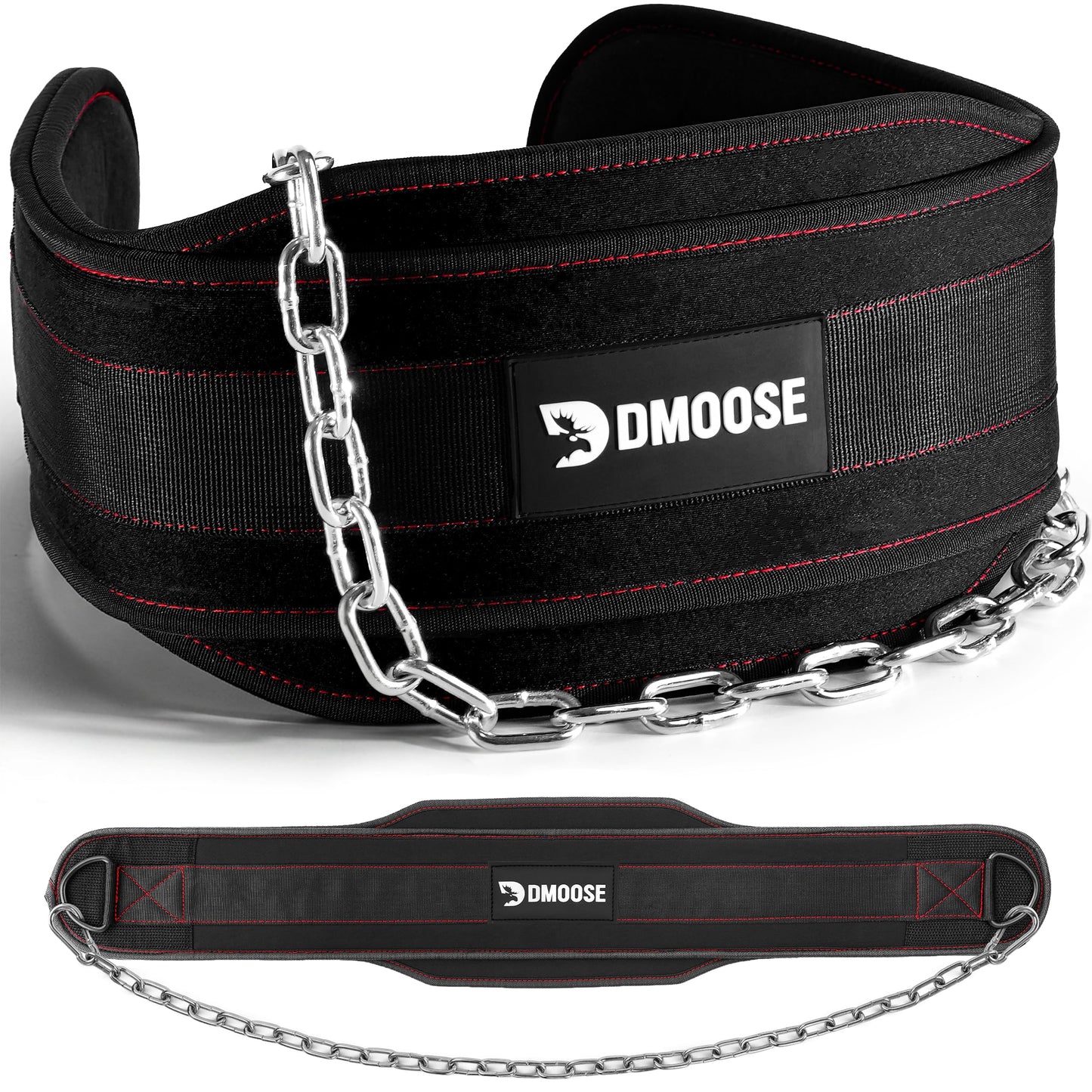 DMoose Fitness Dip Belt For Weightlifting - Weighted Pull Up and Squat Belt with Chain for Intense Workouts - Heavy Duty Stainless Steel Chain & Coated D-Ring - Weight Dipping Belt for Dips - Black