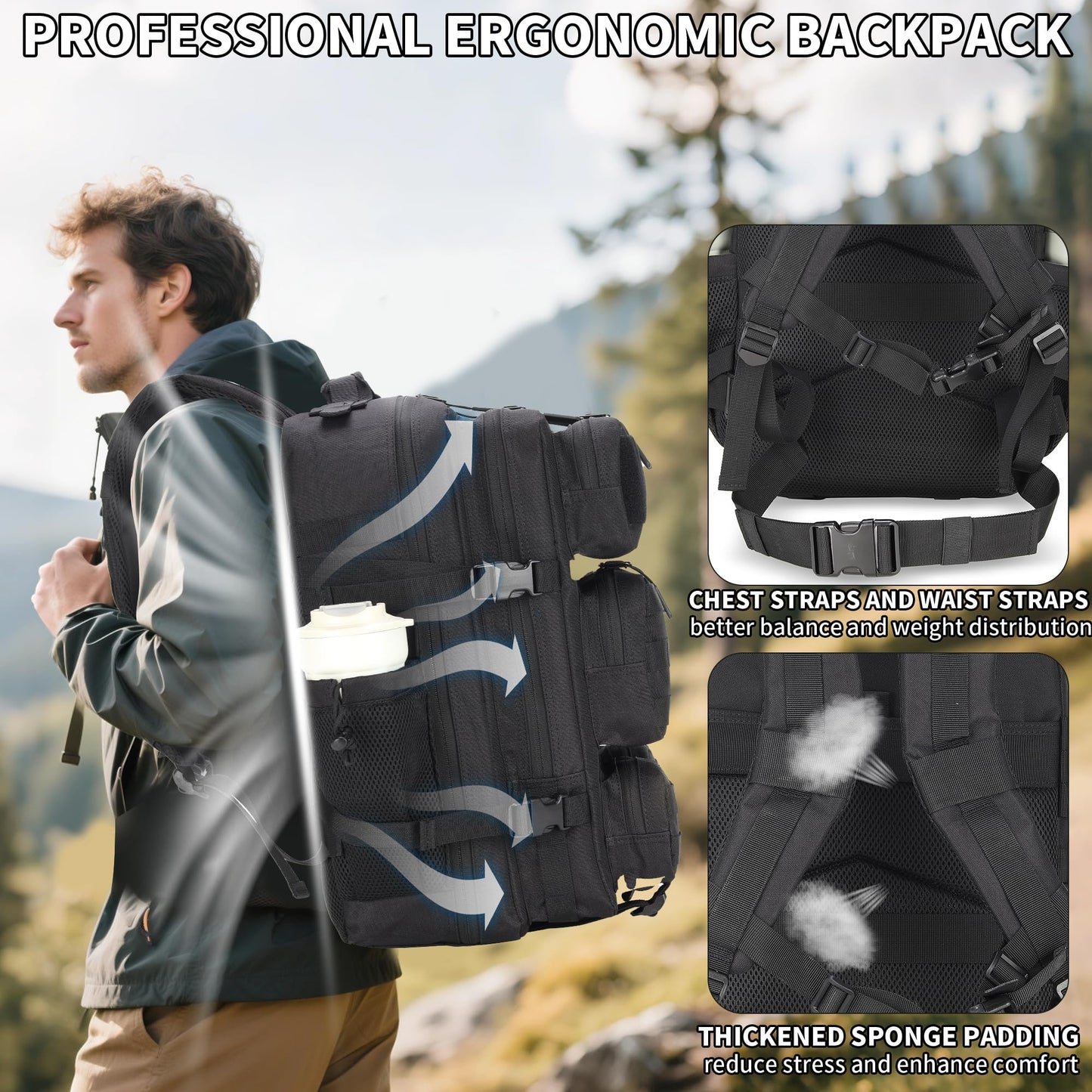 MoonWang 55L Tactical Backpack Heavy Duty Military Rucksack Molle Backpack 3 Day Assault Pack for Work Outdoors