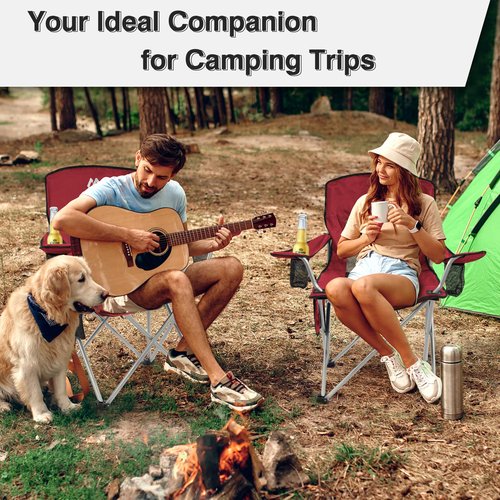 Elevon Folding Camping Chairs, Portable Outdoor Beach Chair for Adults with Carry Bag & Cup Holder, Foldable Lawn Chair with Mesh Backrest for Camp Fishing Hiking Travel Picnic Sports, Burgundy