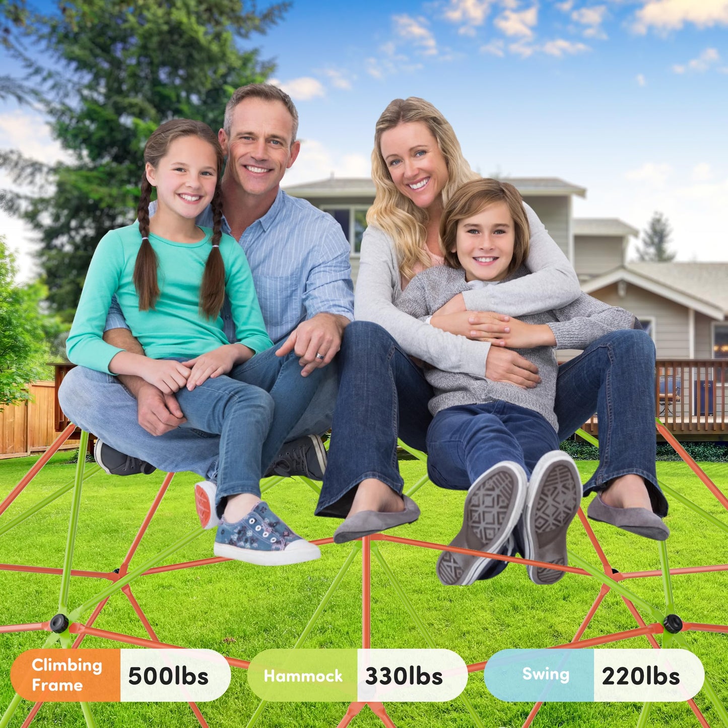 Jungle Gym 10FT X 10FT Climbing Dome with Swing & Hammock Outdoor Playset Support Up to 1000LBS Anti-Rust, Easy Assembly Gift for Boys and Girls