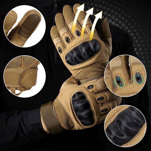 MVPTOO Motorcycle Tactical Gloves for Men - Touchscreen, Hard Shell & Palm Padding for Airsoft Paintball Hunting Hiking Camping Climbing Sports Cycling Gloves Brown S