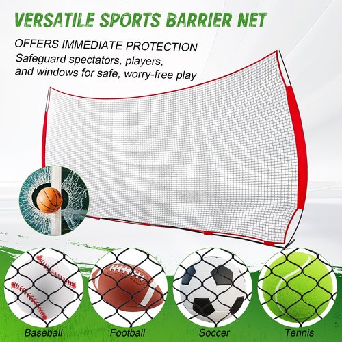 OneBlis 12'x9' Barricade Backstop Net Heavy-Duty Sports Barrier Net for Baseball, Soccer, Volleyball & Backyard Training, Portable Collapsible Design, Quick Setup with Ground Stakes