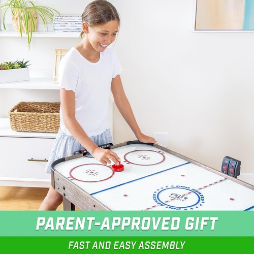 GoSports 48 Inch Air Hockey Arcade Table for Kids - Includes 2 Pushers, 3 Pucks, AC Motor, and LED Scoreboard - Oak or Black