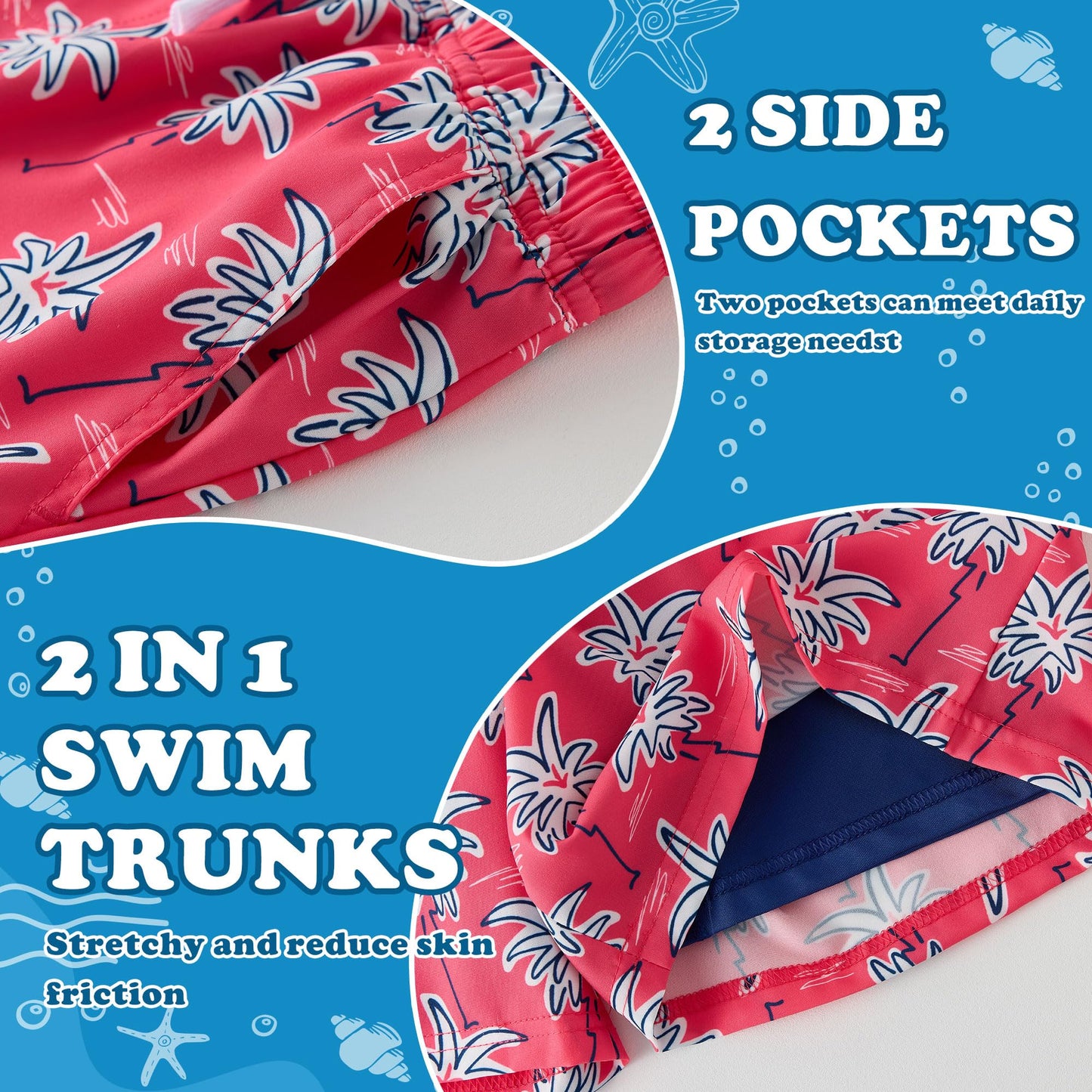 LIBREDGE Boys Swim Trunks Little Boys Swim Shorts Bathing Suit Kids Swimsuit with Compression Liner Quick Dry UPF 50+ Sun Protection 7