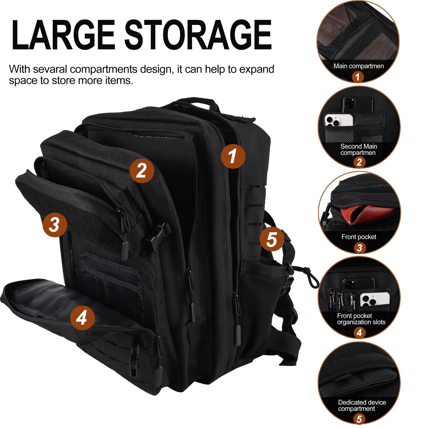 LHI Tactical Military Backpack for Men 25L/45L Large Molle Army Assault Pack 3 Day Hiking Rucksack With Bottle Holder