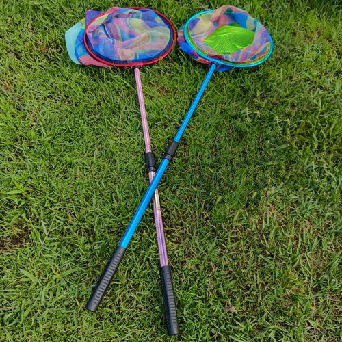 Fishing Net 2 Pack Retractable Lightweight Landing Net with Aluminum Rod Handle Kids Fishing Nets for Youth Catch and Release Butterfly Nets(Blue+Red)