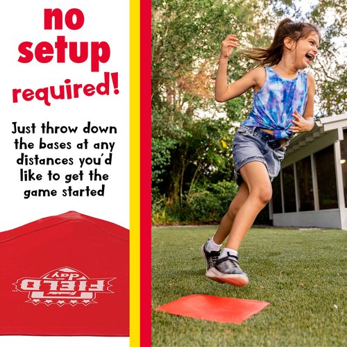 Franklin Sports Field Day Baseball Base Set - Throw Down Rubber Bases for Baseball + Softball with Home Plate - Portable Backyard Baseball, Softball, Kickball Bases - Easy Set Up Rubber Base Set Red