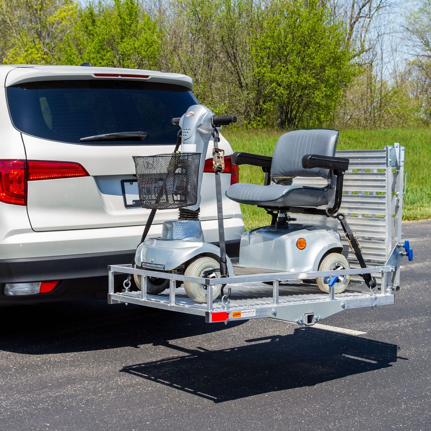Scooter, Wheelchair Hitch Carrier w/Ramp, 500 lb Capacity, Silver Spring