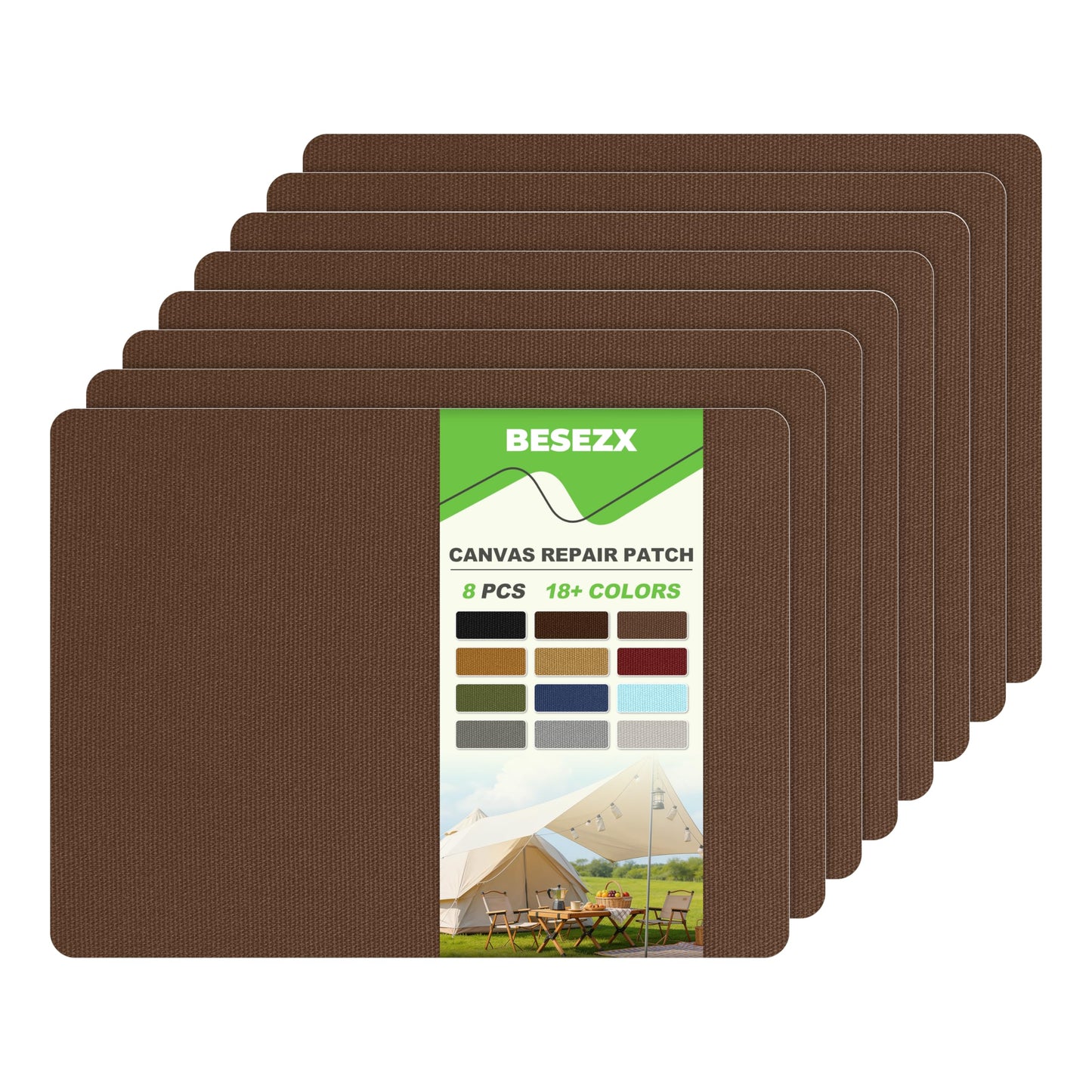 Besezx Canvas Repair Patch,Outdoor Gear Patch, 7.87x5.9 Inches 8PCS,Waterproof Self-Adhesive Fabric Repair Tape for Repairing Boat Covers,Sun Shades,Sofas,Tents,Lounge Chairs,Awnings (Brown)