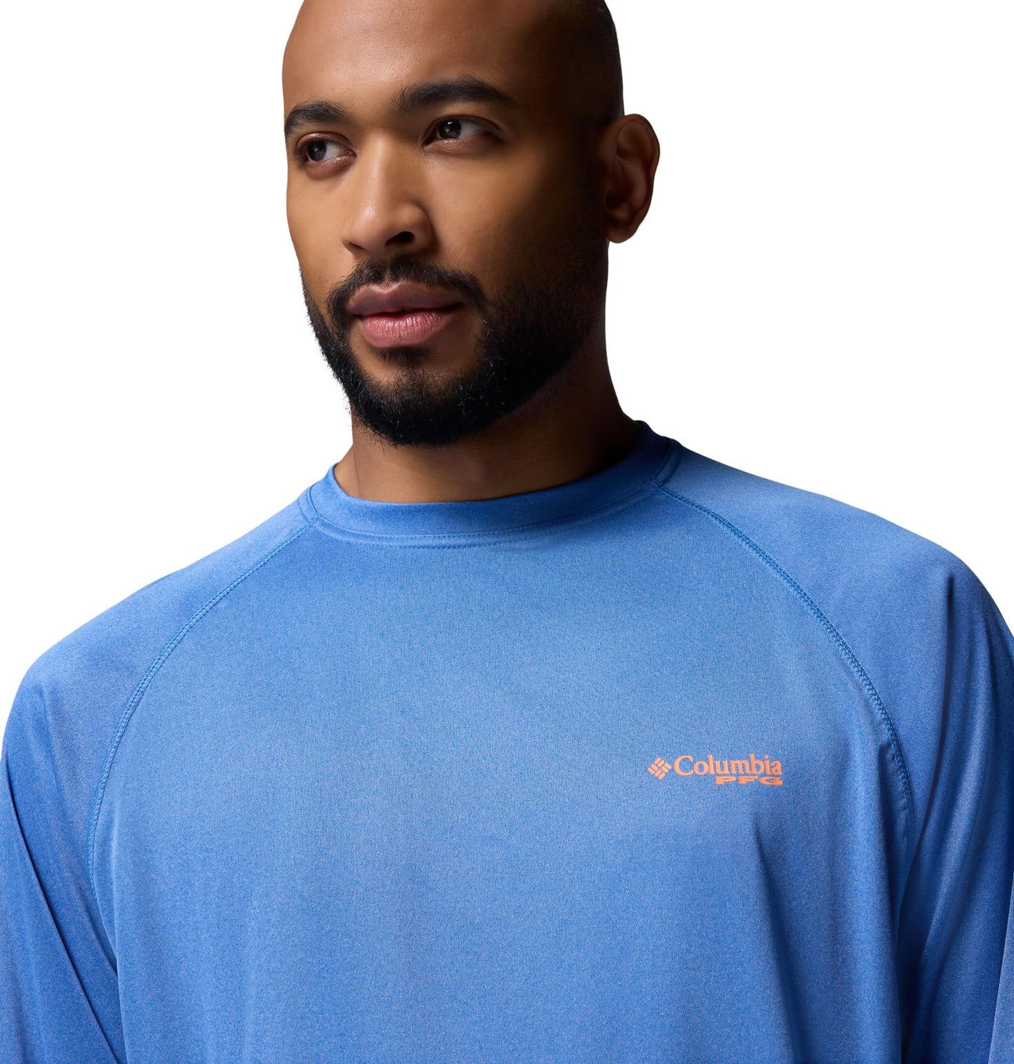 Columbia Men's PFG Terminal Tackle Long Sleeve Fishing Shirt, Vivid Blue Heather/Bright Nectar Logo, 5X Tall