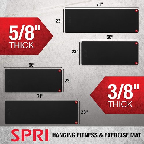SPRI Hanging Exercise Mat, Fitness & Yoga Mat for Group Fitness Classes, Commercial Grade Quality with Reinforced Holes, 71"L x 23"W x 3/8" Thick