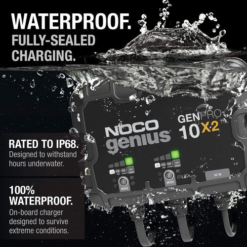 NOCO Genius GENPRO10X2: 2-Bank, 20A Onboard Battery Charger - 10A Per Bank, 12V Waterproof Marine Charger with Overcharge Protection & Temperature Compensation – for Lead-Acid & Lithium Batteries