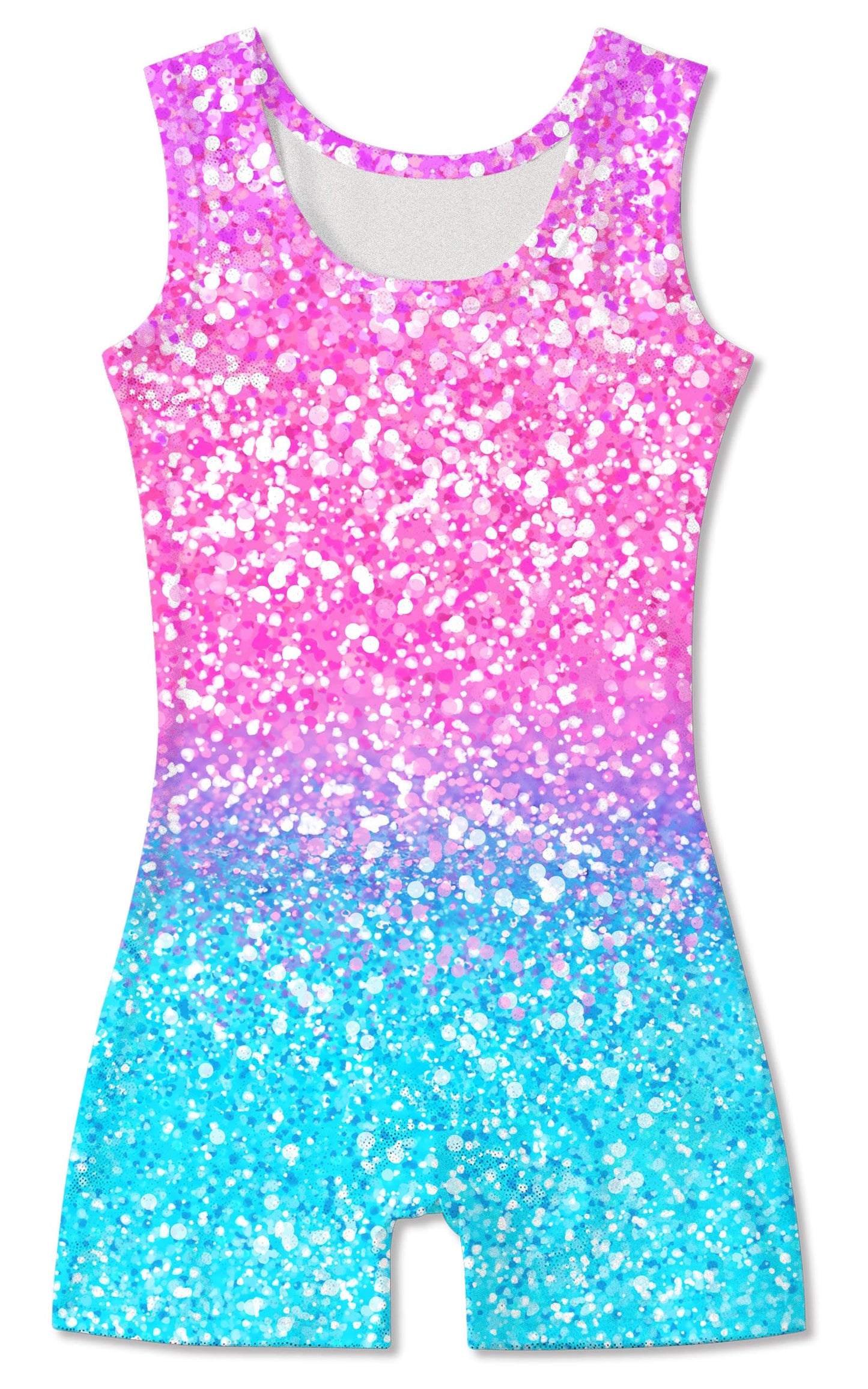 Funnycokid Gymnastics Leotards for Girls Dance Clothes Sparkly Outfits Unitard with Shorts, Diamond Shining Pink Blue, 7-8 Years