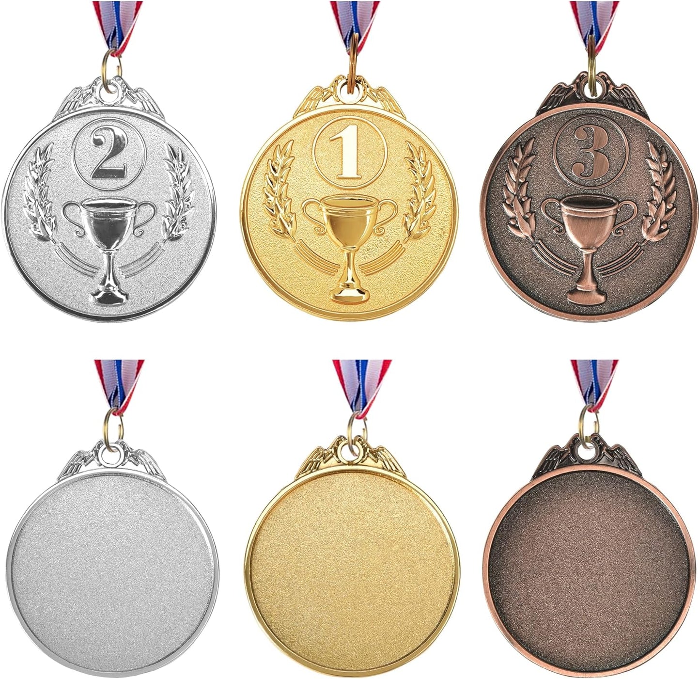 12 Pieces Gold Silver Bronze Award Medals, 1st 2nd 3rd Award Medals Metal Winner Medals with Neck Ribbon for Sports, Competitions, Olympic Style, 2 Inches