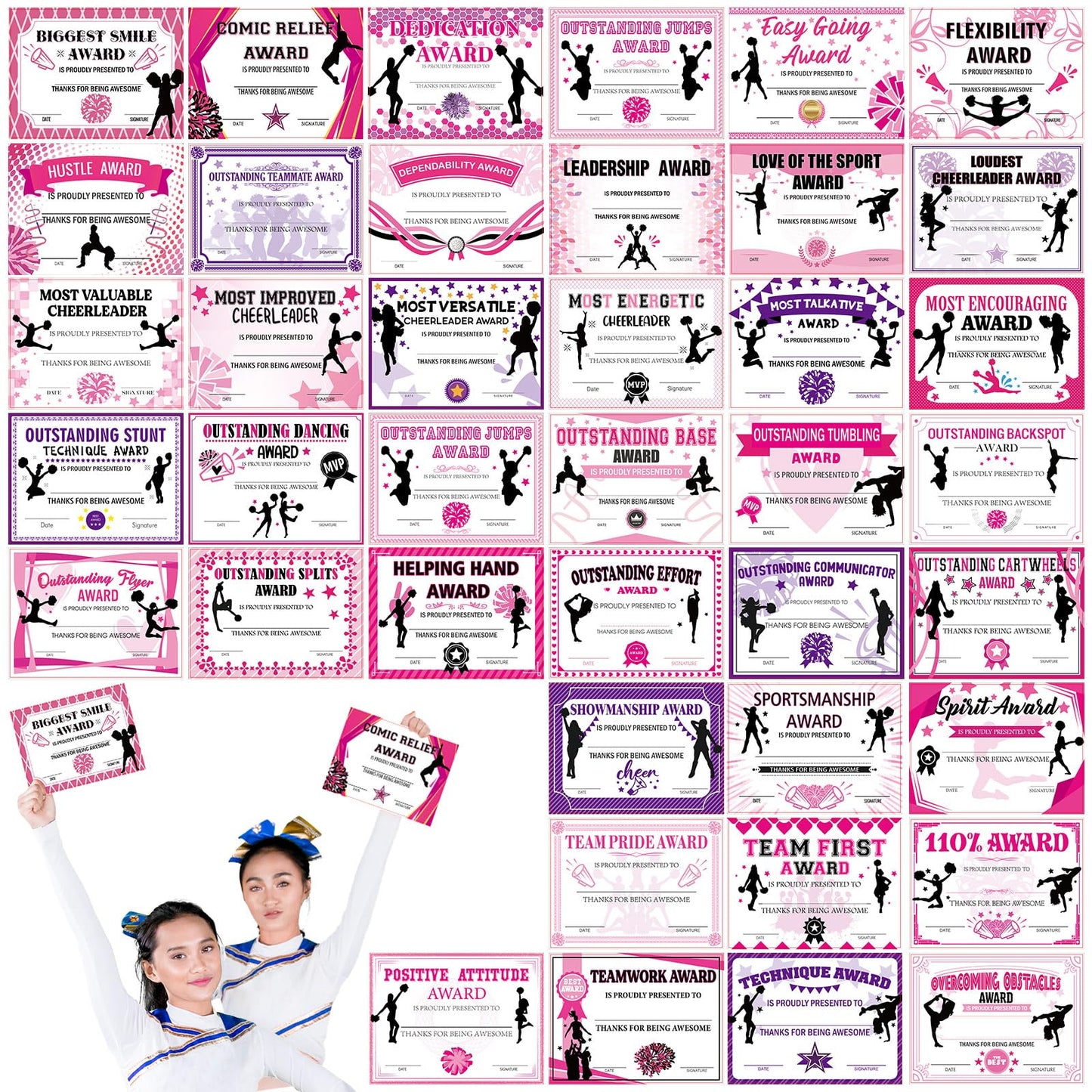 Geyoga 40 Pcs Cheerleading Award Certificates Recognition Certificate of Achievement Competition Diplomas Encouraging Gift for Adult Cheerleading Party, 7.87 x 5.91 Inch