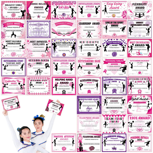 Geyoga 40 Pcs Cheerleading Award Certificates Recognition Certificate of Achievement Competition Diplomas Encouraging Gift for Adult Cheerleading Party, 7.87 x 5.91 Inch