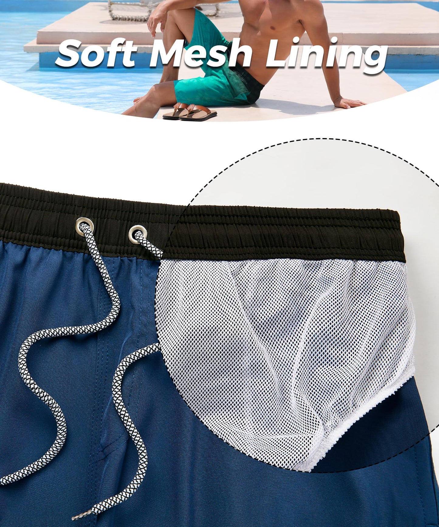 ELETOP Men's Swim Trunks Quick Dry Bathing Suit Swimming Board Shorts Mesh Lining Beach Swimwear Blue S